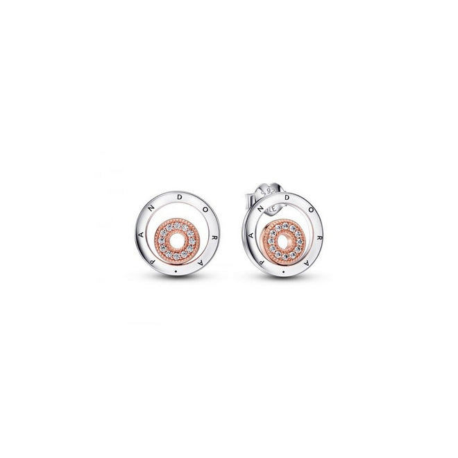 Orecchini Donna Pandora Cerchi Bicolore con Logo e Pavé - 282314C01 - Gioielleria De Patto
