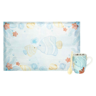 Thun Mug in porcellana con tovaglietta in cotone Mare da amare - P4949P00